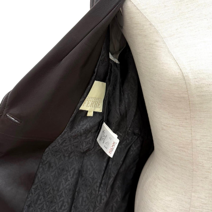 Excellent GIANFRANCO FERRE leather jacket Dark brown Sheep leather Women 40