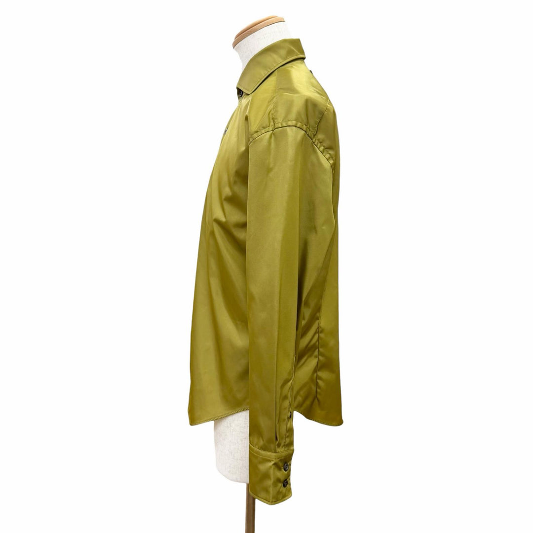 Great PRADA Long sleeve shirt Triangle logo Re-Nylon khaki mens 37 UCN572