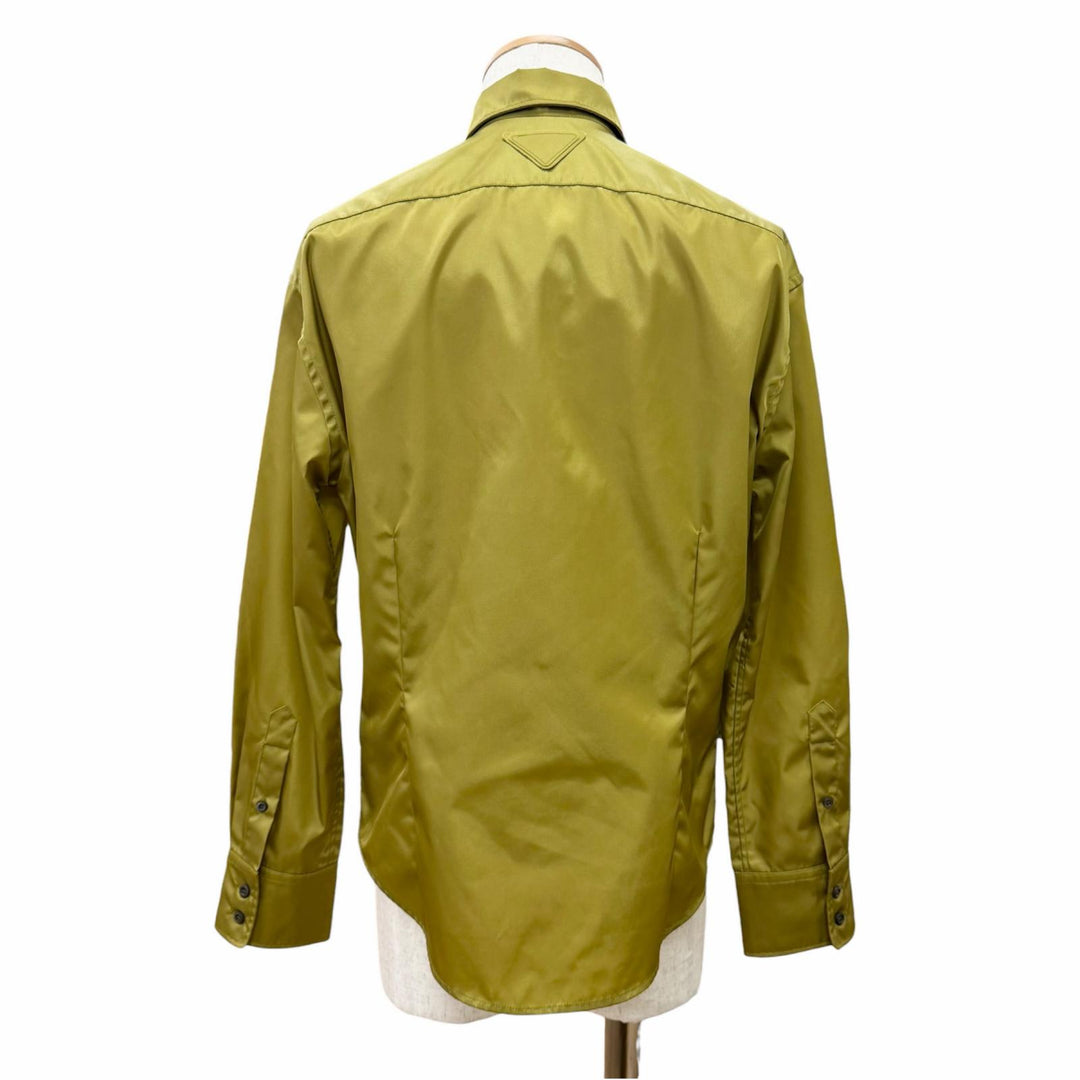 Great PRADA Long sleeve shirt Triangle logo Re-Nylon khaki mens 37 UCN572