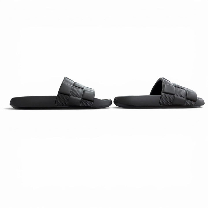 Excellent LOUIS VUITTON Sandals Damier Slide black rubber mens 8