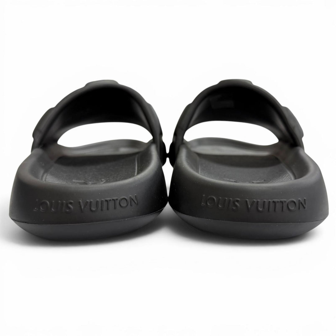 Excellent LOUIS VUITTON Sandals Damier Slide black rubber mens 8