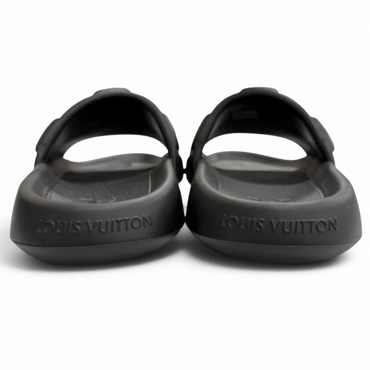 Excellent LOUIS VUITTON Sandals Damier Slide black rubber mens 8