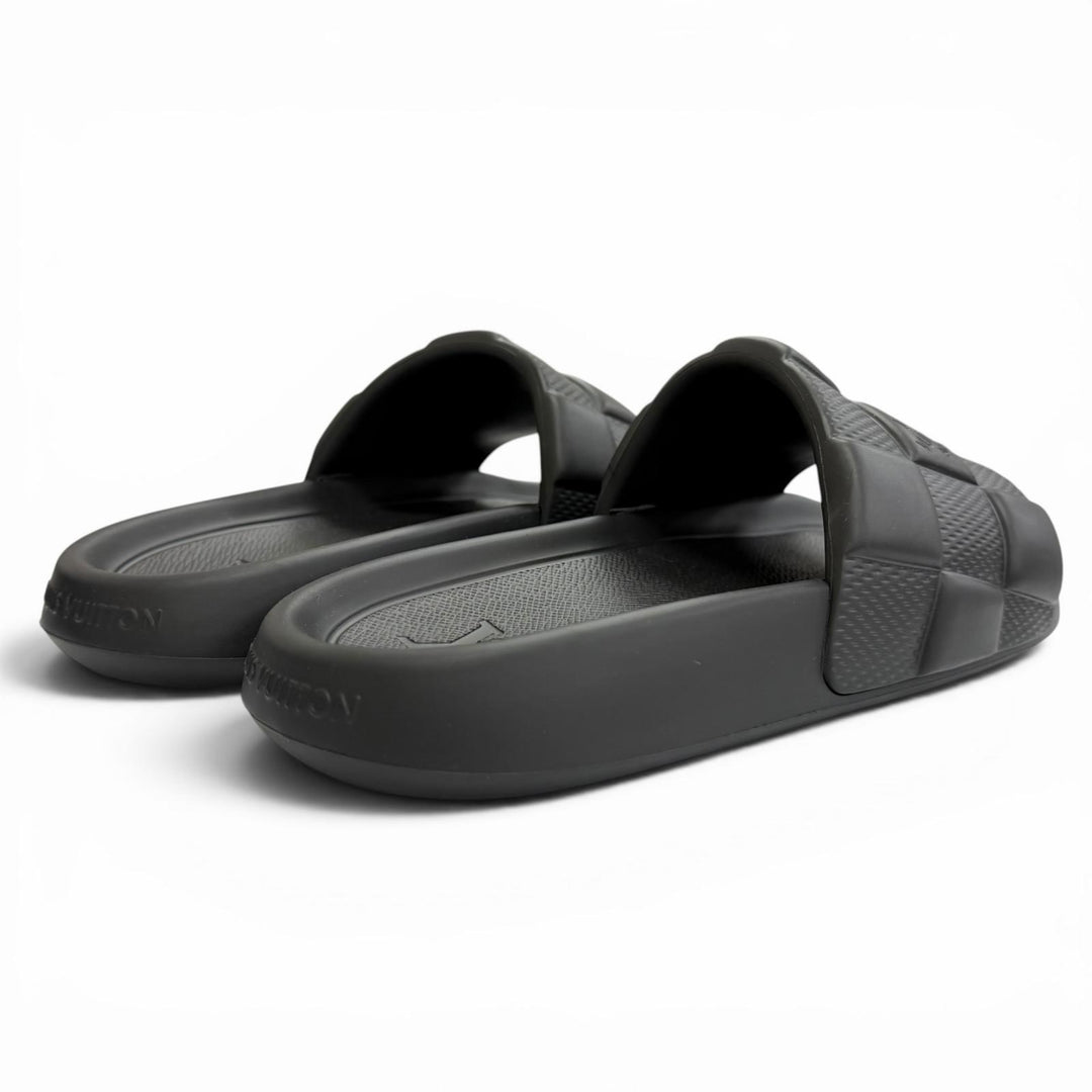 Excellent LOUIS VUITTON Sandals Damier Slide black rubber mens 8