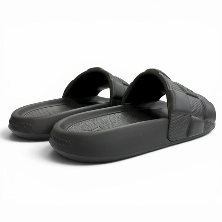 Excellent LOUIS VUITTON Sandals Damier Slide black rubber mens 8
