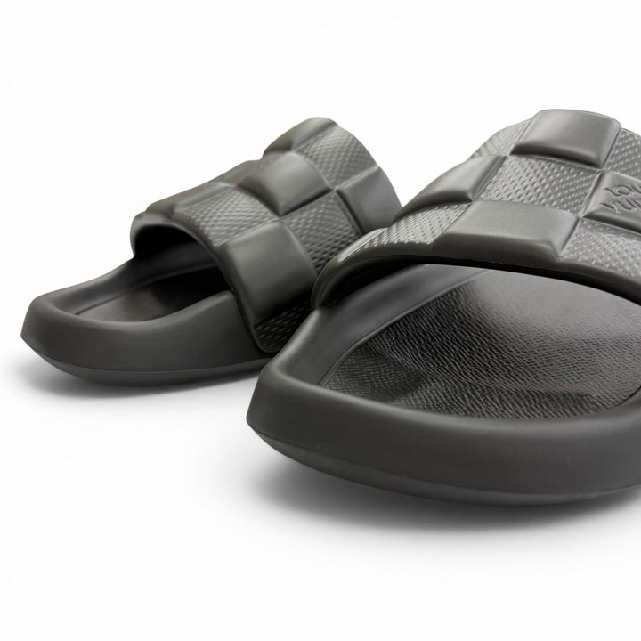 Excellent LOUIS VUITTON Sandals Damier Slide black rubber mens 8