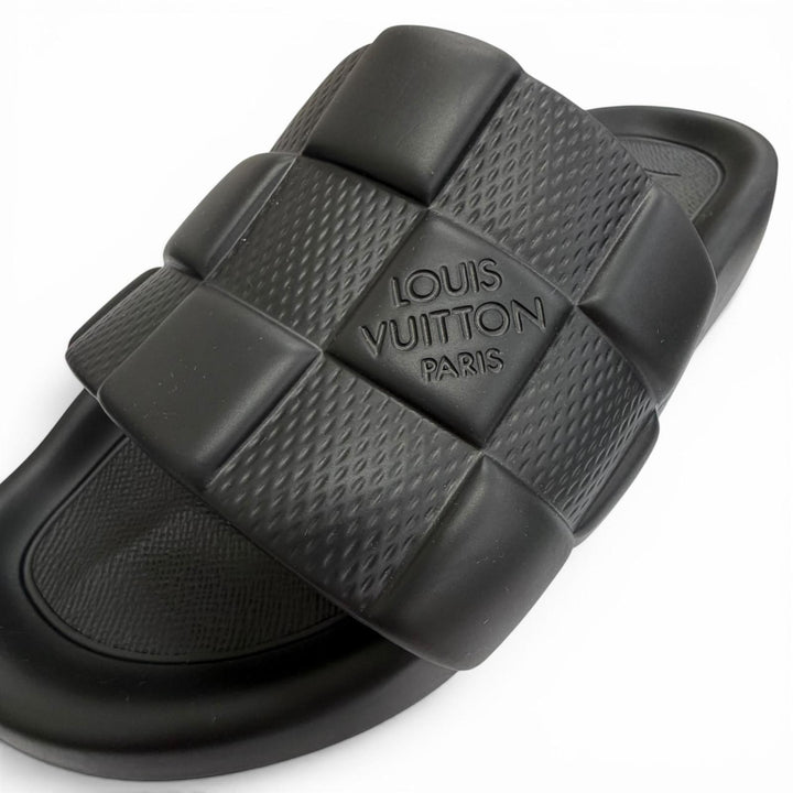 Excellent LOUIS VUITTON Sandals Damier Slide black rubber mens 8