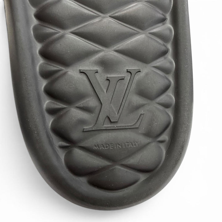Excellent LOUIS VUITTON Sandals Damier Slide black rubber mens 8
