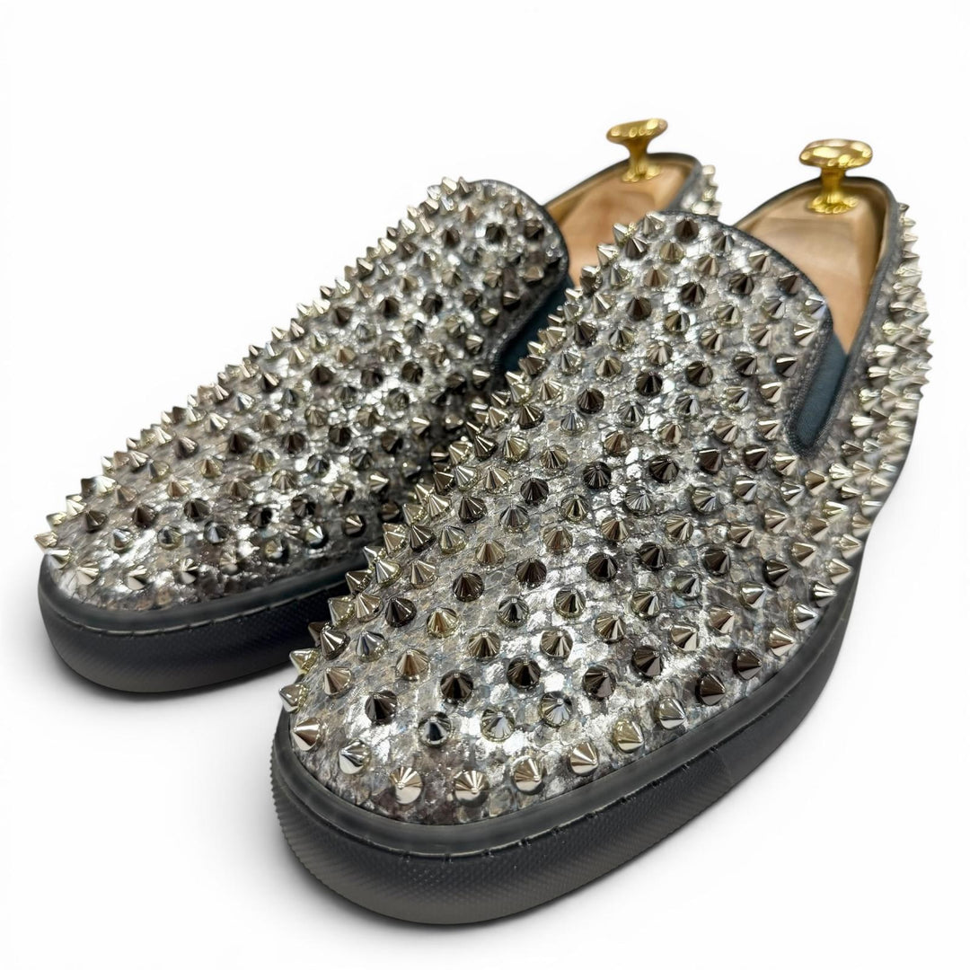 Excellent Christian Louboutin Slip-on Rollerboat spike studs Silver leather 42