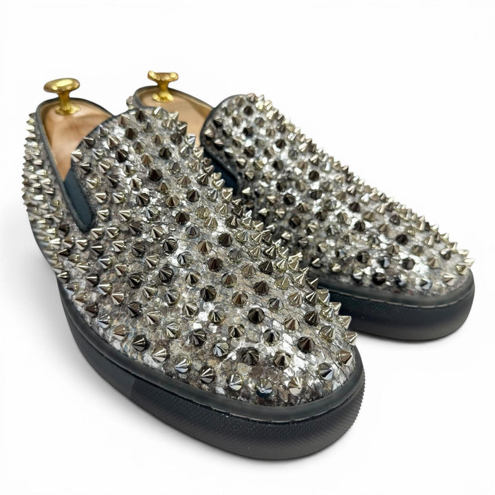 Excellent Christian Louboutin Slip-on Rollerboat spike studs Silver leather 42