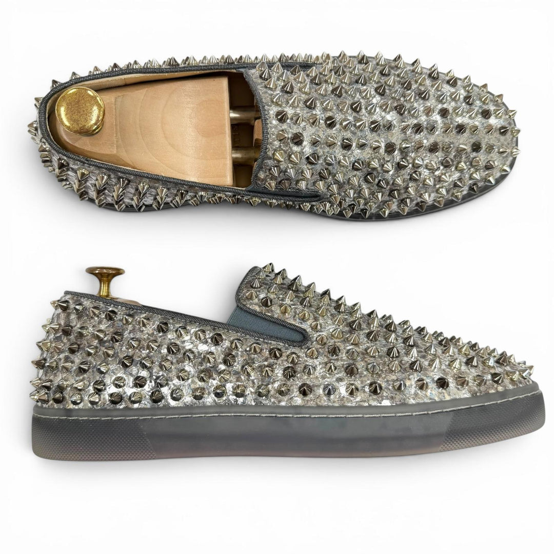Excellent Christian Louboutin Slip-on Rollerboat spike studs Silver leather 42