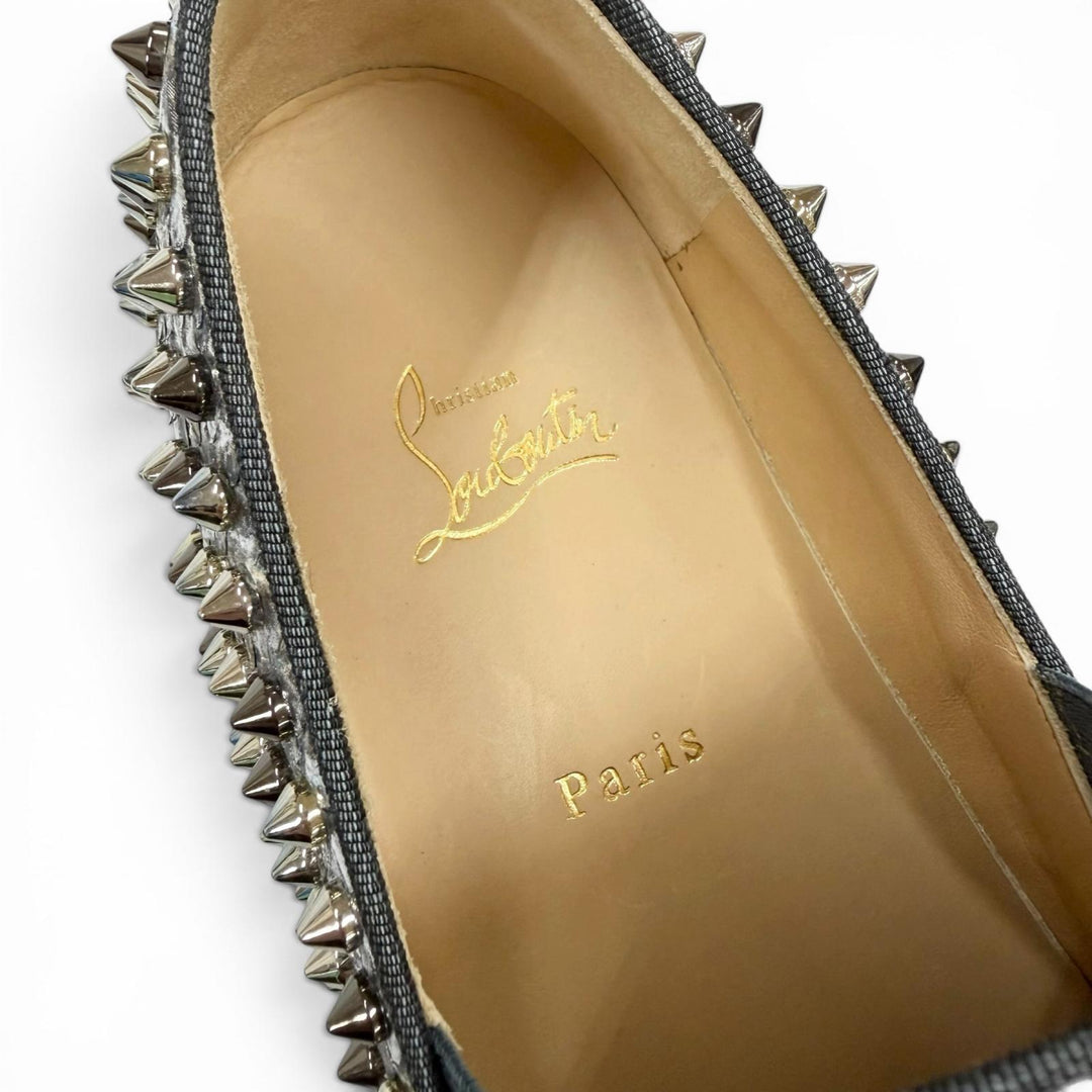 Excellent Christian Louboutin Slip-on Rollerboat spike studs Silver leather 42