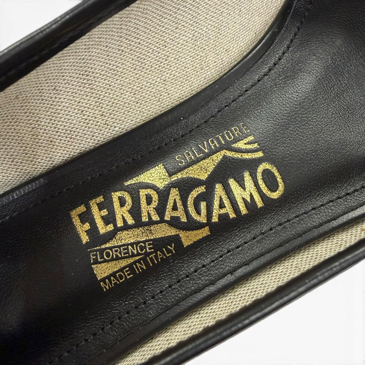 Pristine Salvatore Ferragamo Vara Ribbon Canvas Leather Flat Pumps black 8