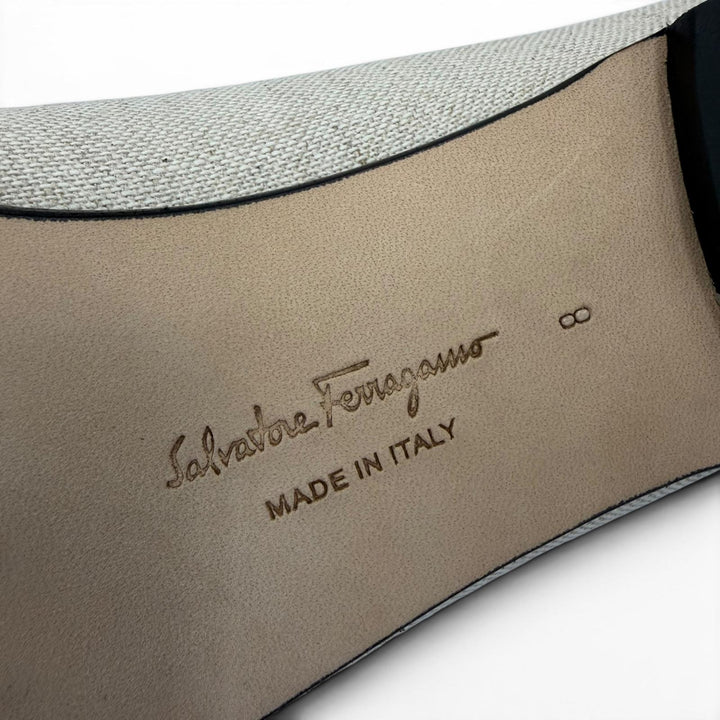 Pristine Salvatore Ferragamo Vara Ribbon Canvas Leather Flat Pumps black 8