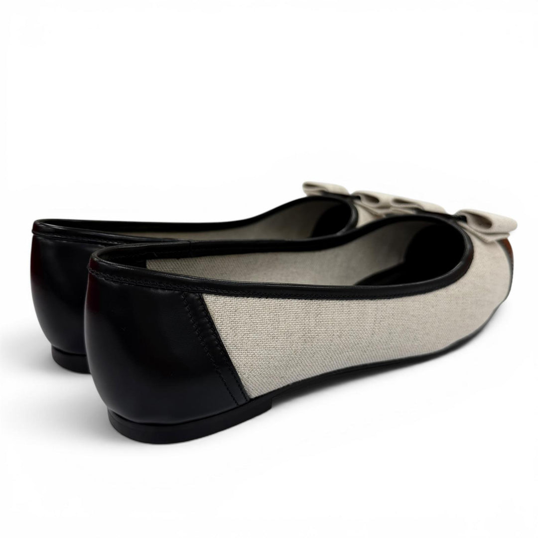 Pristine Salvatore Ferragamo Vara Ribbon Canvas Leather Flat Pumps black 8