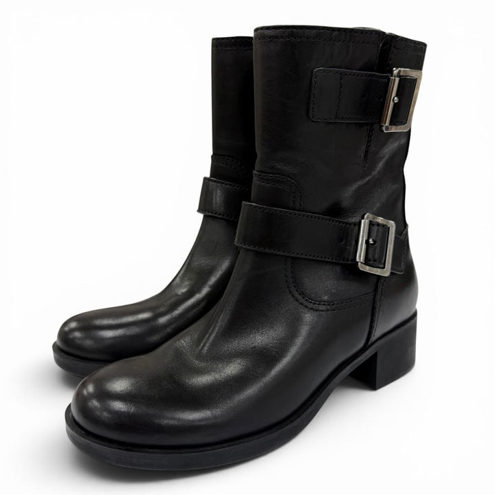 Great PRADA short boots Belt-design leather biker boots, engineer boots, 35.5
