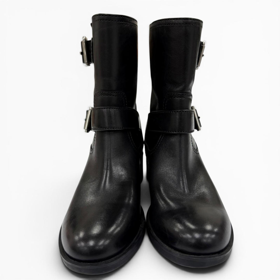 Great PRADA short boots Belt-design leather biker boots, engineer boots, 35.5