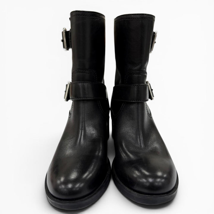 Great PRADA short boots Belt-design leather biker boots, engineer boots, 35.5