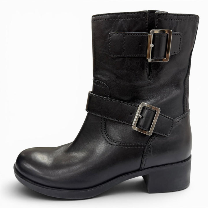 Great PRADA short boots Belt-design leather biker boots, engineer boots, 35.5