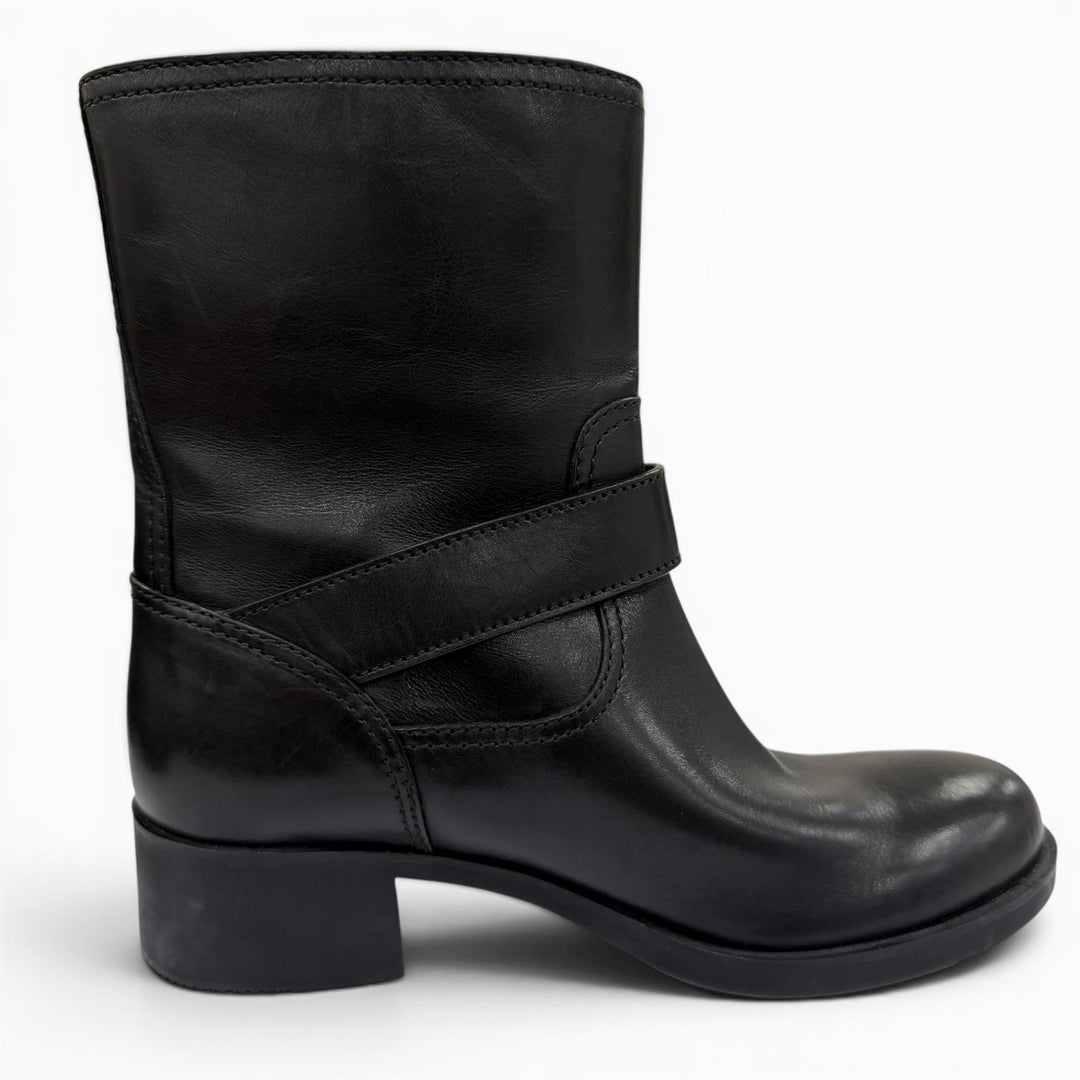 Great PRADA short boots Belt-design leather biker boots, engineer boots, 35.5