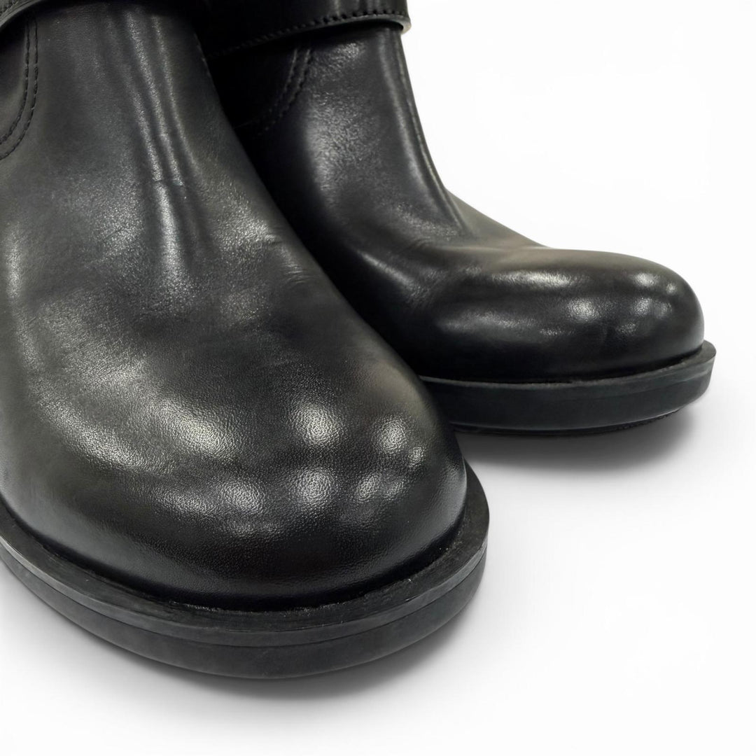 Great PRADA short boots Belt-design leather biker boots, engineer boots, 35.5