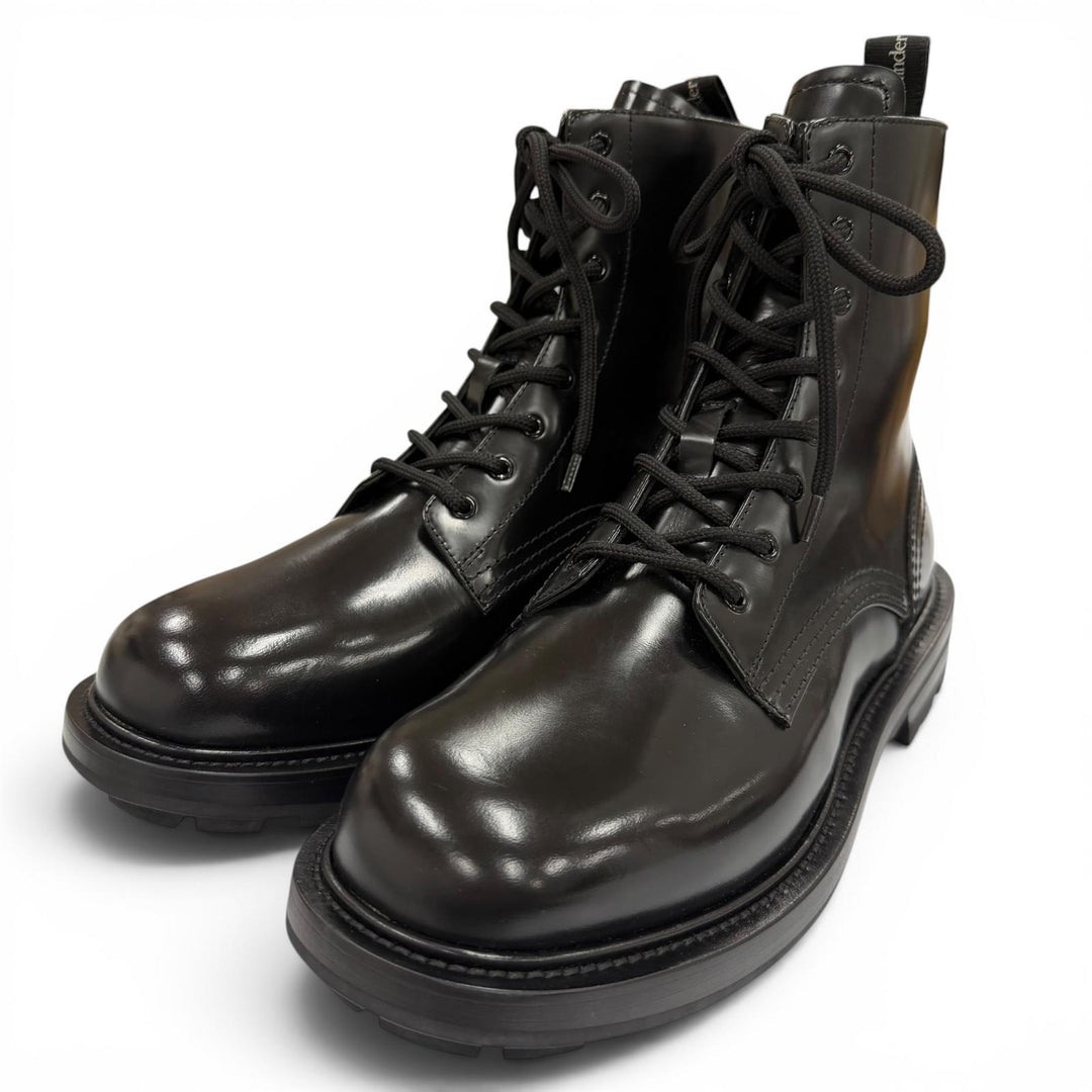 Excellent Alexander McQueen boots Lace up black leather mens 40 683569
