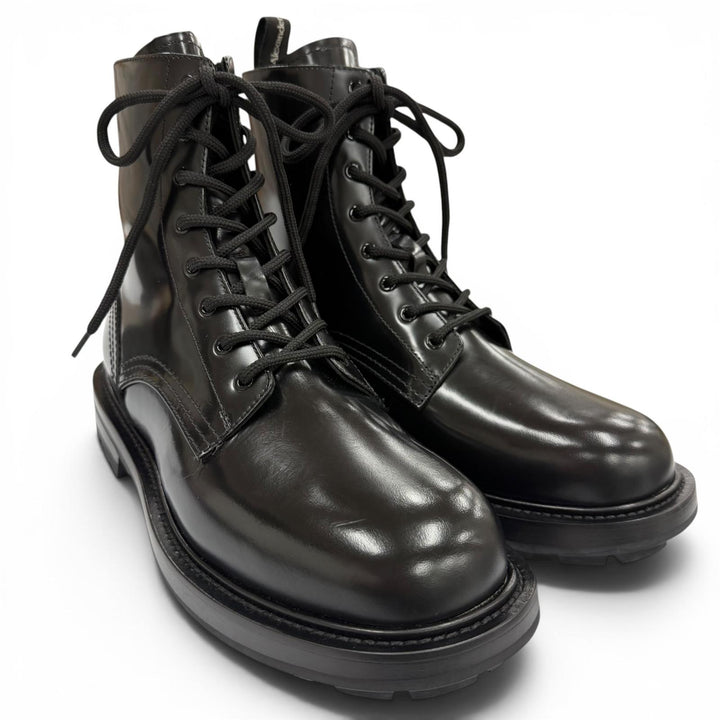 Excellent Alexander McQueen boots Lace up black leather mens 40 683569