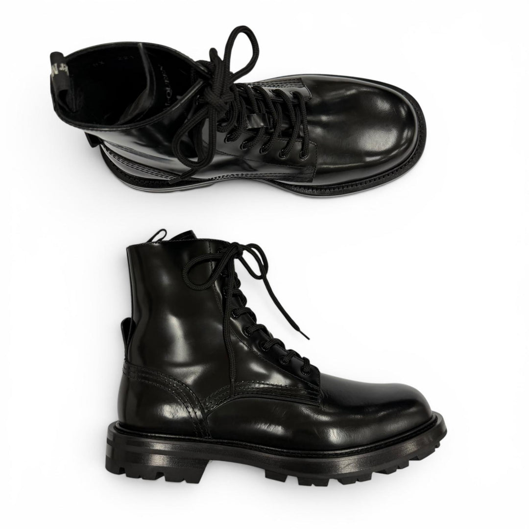 Excellent Alexander McQueen boots Lace up black leather mens 40 683569