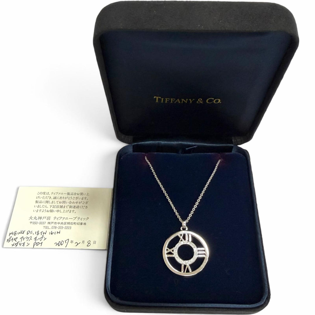 Great TIFFANY&Co. Necklace Atlas Open Medallion White gold 750 Women