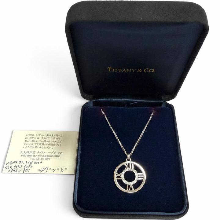 Great TIFFANY&Co. Necklace Atlas Open Medallion White gold 750 Women