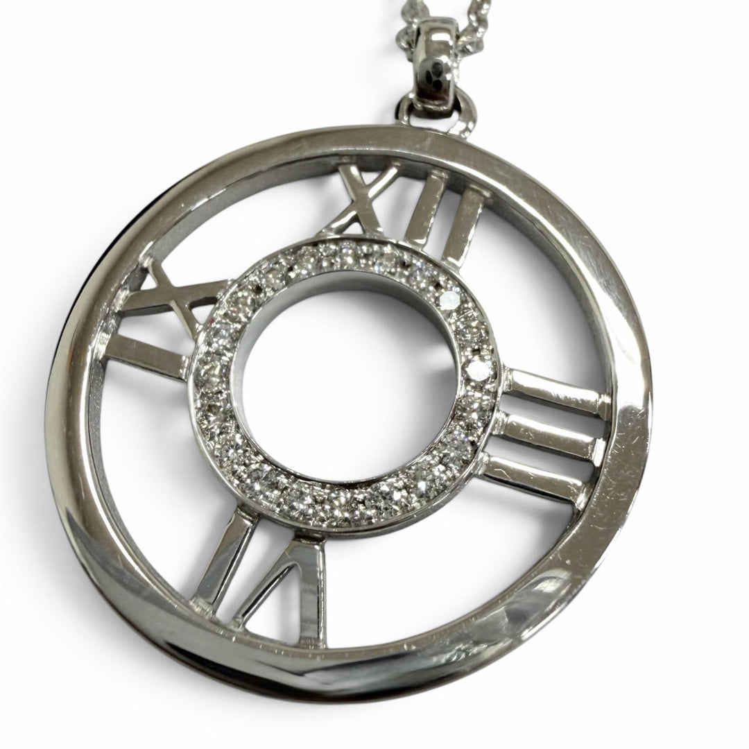 Great TIFFANY&Co. Necklace Atlas Open Medallion White gold 750 Women