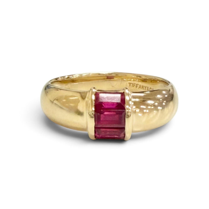 Excellent TIFFANY&Co. Ring ring Stackable 3-Piece Ruby Ring, 750 (Yellow Gold)