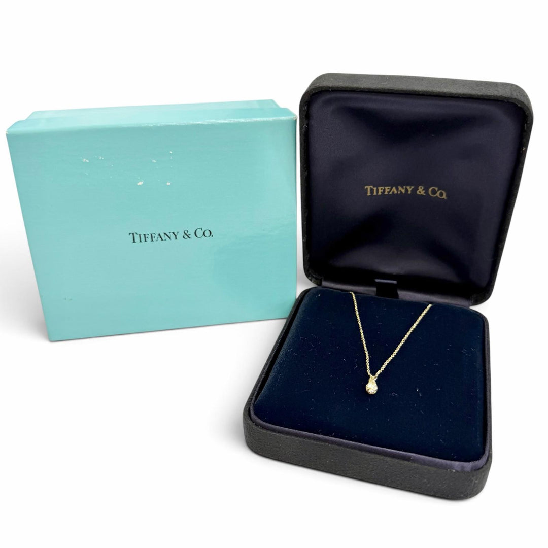 Great TIFFANY&Co. Teardrop Mini Pave Diamond Necklace in 750 (Yellow Gold)