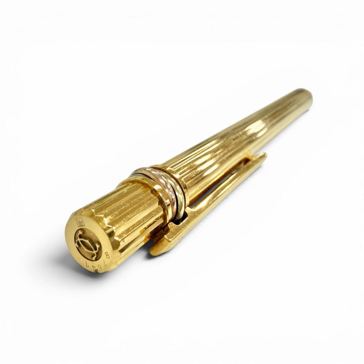 Great Cartier Ballpoint pen Trinity Stripe Pattern Twist Type gold mens