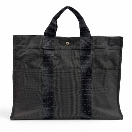 Great HERMES Tote Bag Her LineMM Serie button gray polyamide Women