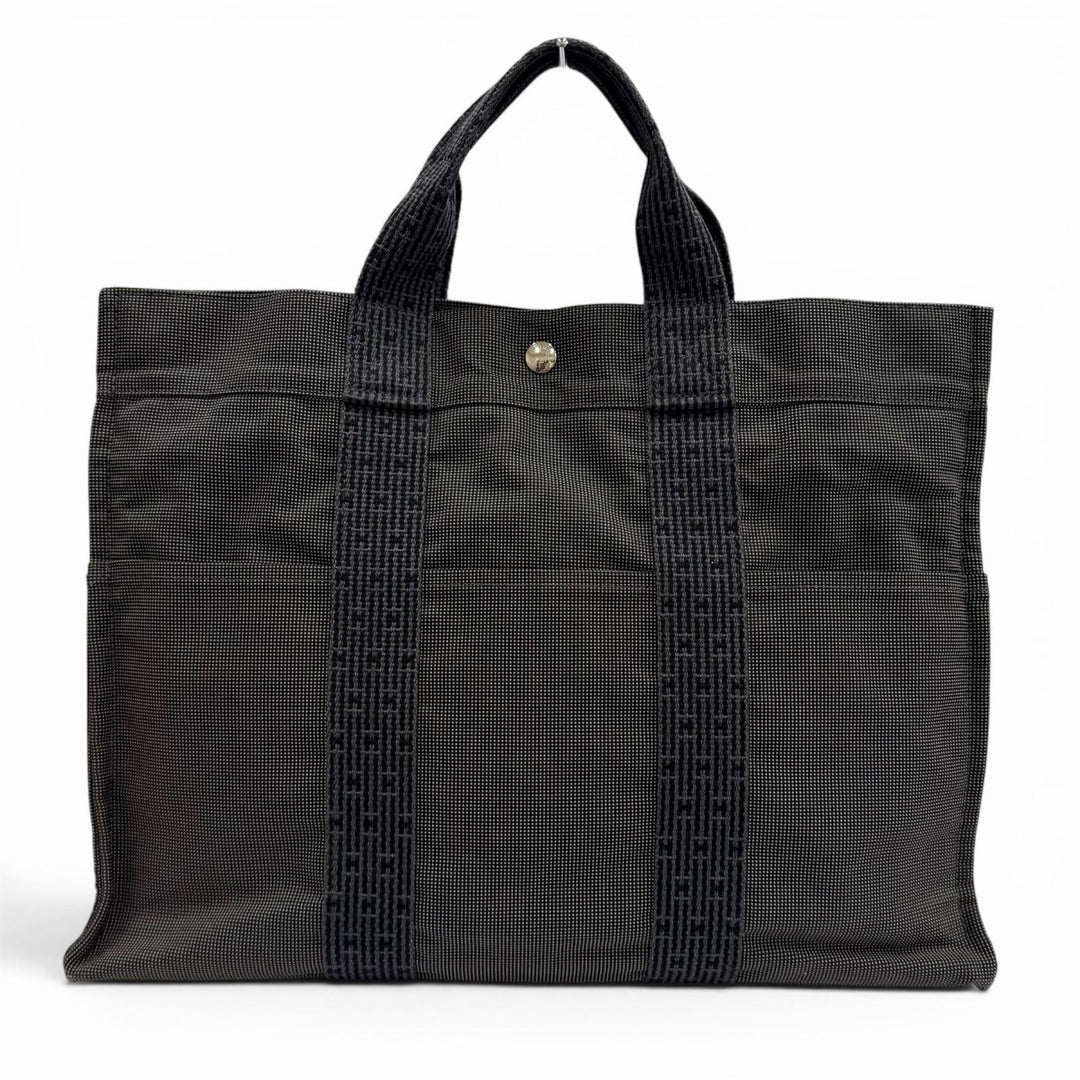 Great HERMES Tote Bag Her LineMM Serie button gray polyamide Women