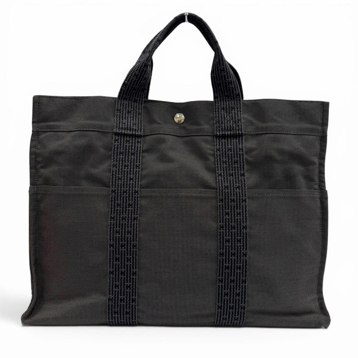 Great HERMES Tote Bag Her LineMM Serie button gray polyamide Women
