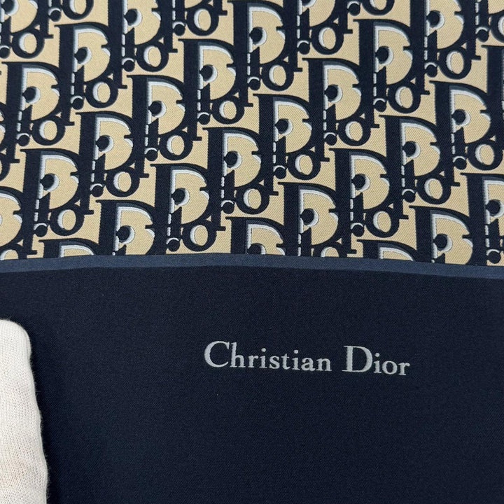 Excellent Christian Dior Stall Oblique Trotter Pattern Fringe Navy silk Women