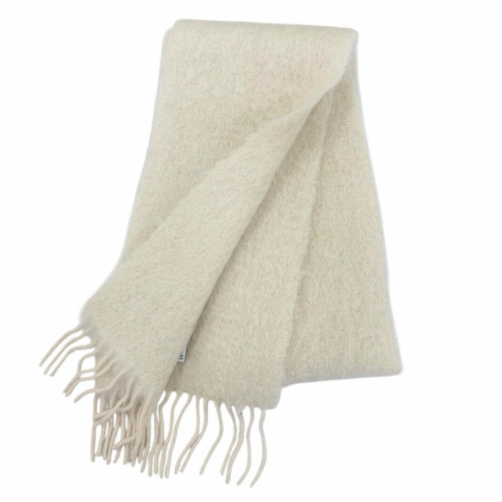 Excellent LOEWE Scarf Fringe with Anagram leather patch Ivory mohair Women