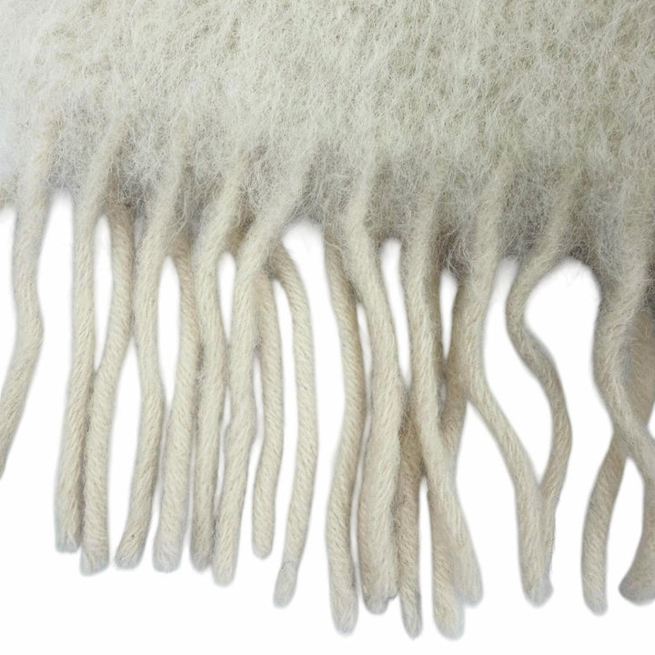 Excellent LOEWE Scarf Fringe with Anagram leather patch Ivory mohair Women