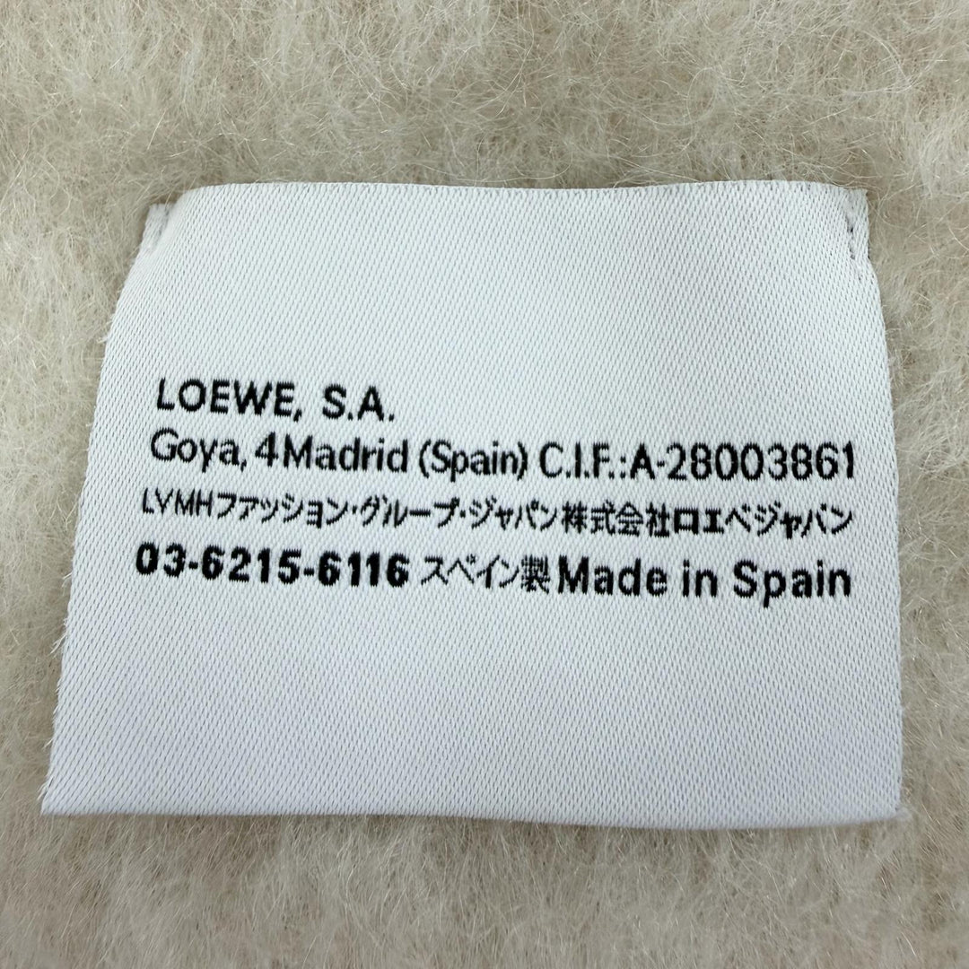 Excellent LOEWE Scarf Fringe with Anagram leather patch Ivory mohair Women