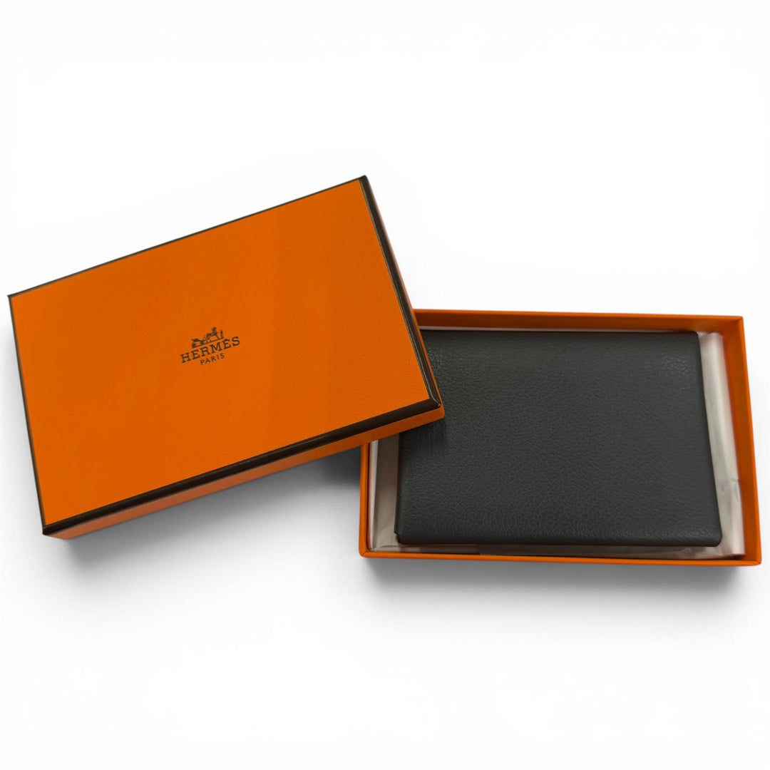 Great HERMES Coin case Calvi duo Serie Metal Evercolor Leather Women