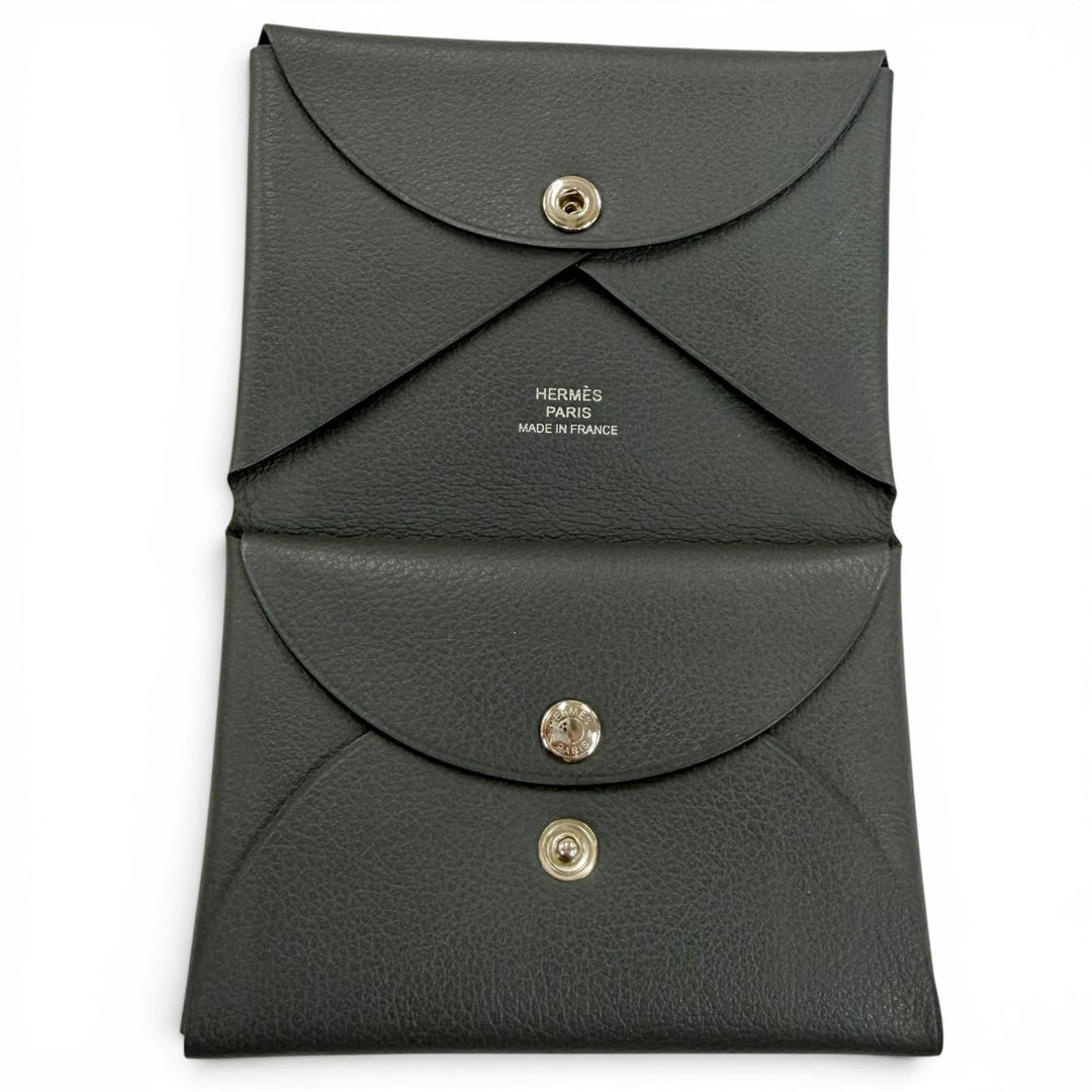 Great HERMES Coin case Calvi duo Serie Metal Evercolor Leather Women