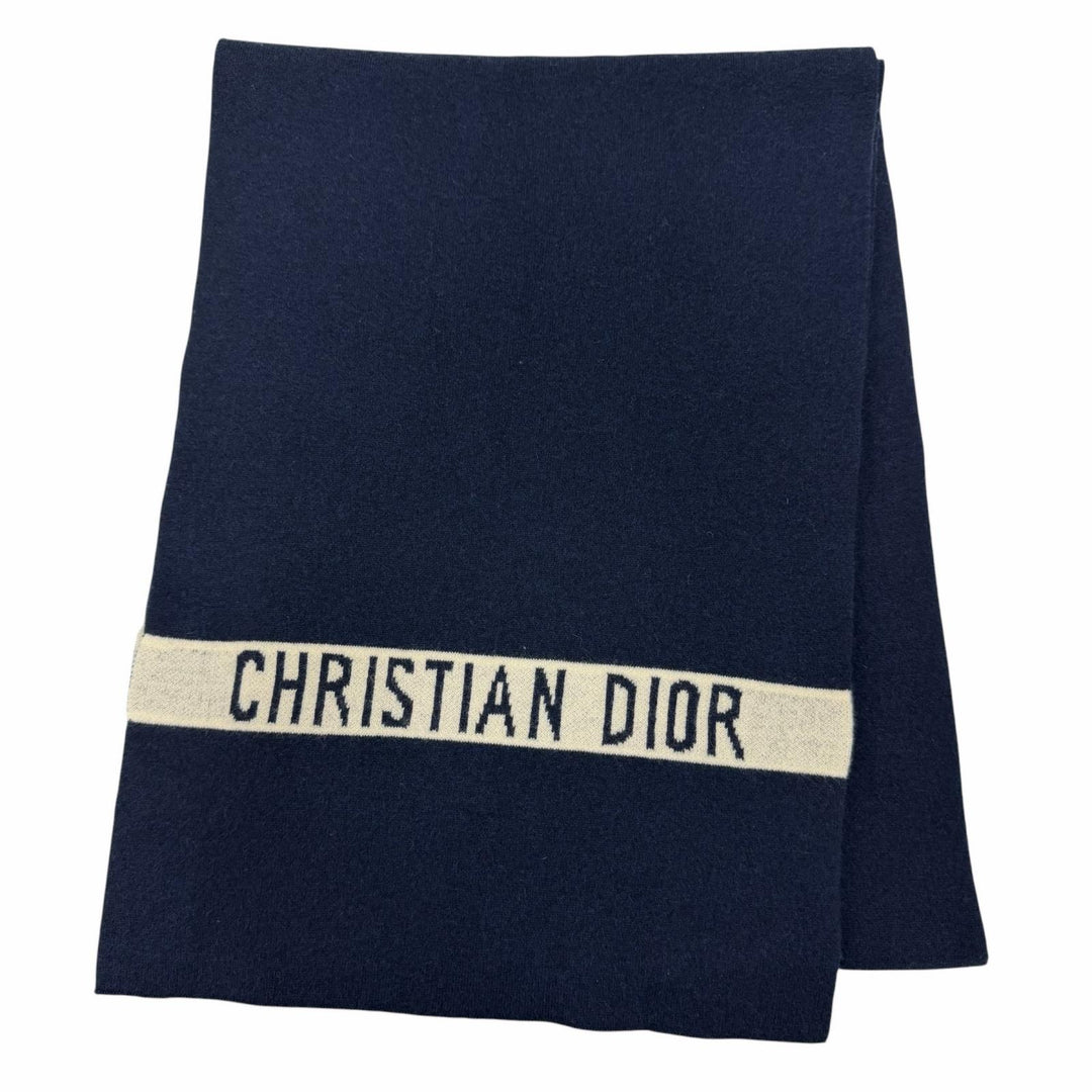 Excellent Christian Dior J'Adior scarf Logo design Navy cashmere 84JAD306I092