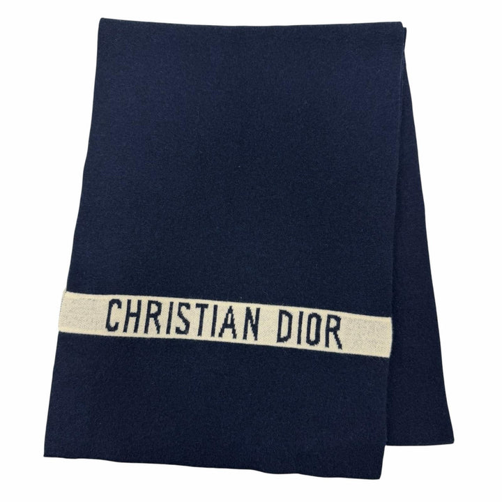 Excellent Christian Dior J'Adior scarf Logo design Navy cashmere 84JAD306I092