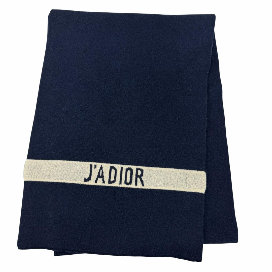 Excellent Christian Dior J'Adior scarf Logo design Navy cashmere 84JAD306I092