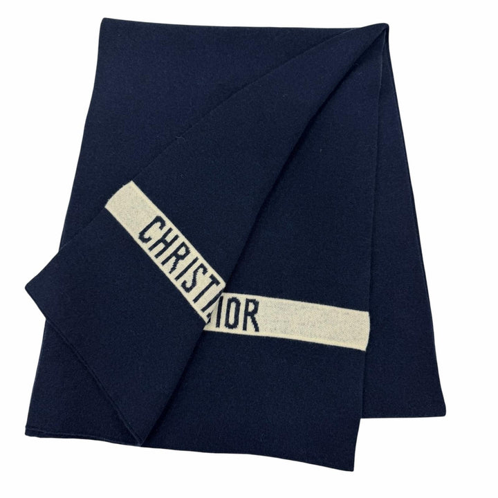 Excellent Christian Dior J'Adior scarf Logo design Navy cashmere 84JAD306I092
