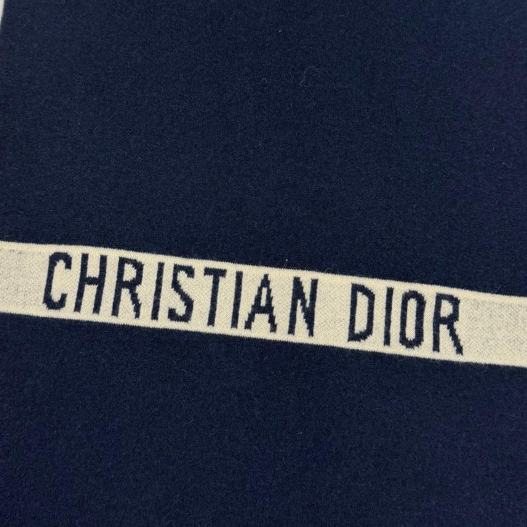 Excellent Christian Dior J'Adior scarf Logo design Navy cashmere 84JAD306I092