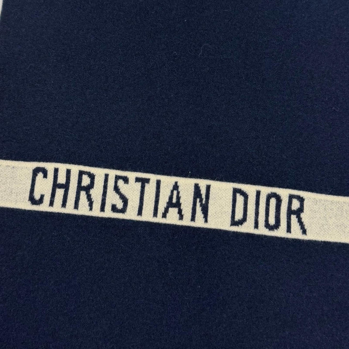 Excellent Christian Dior J'Adior scarf Logo design Navy cashmere 84JAD306I092