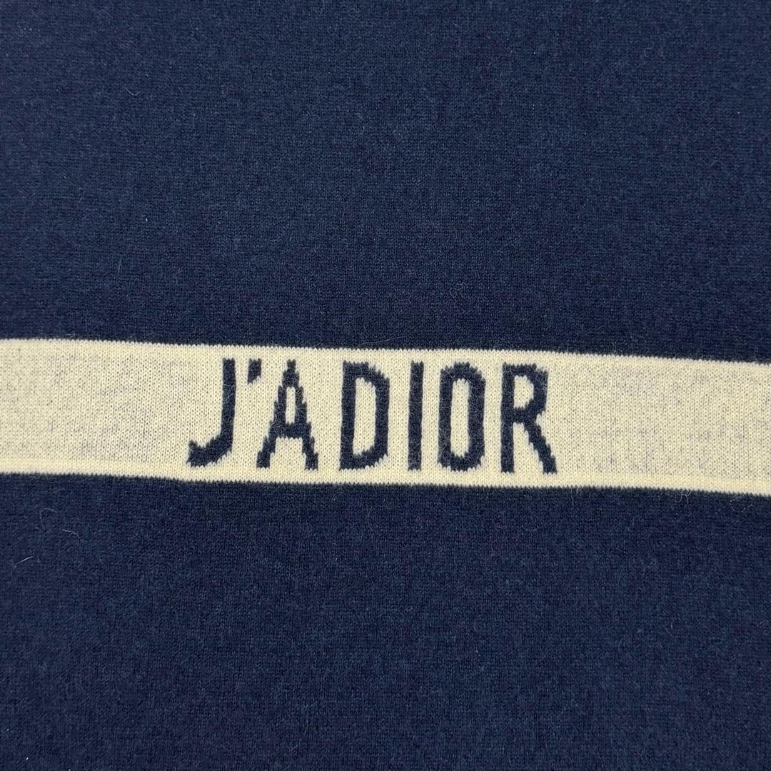 Excellent Christian Dior J'Adior scarf Logo design Navy cashmere 84JAD306I092