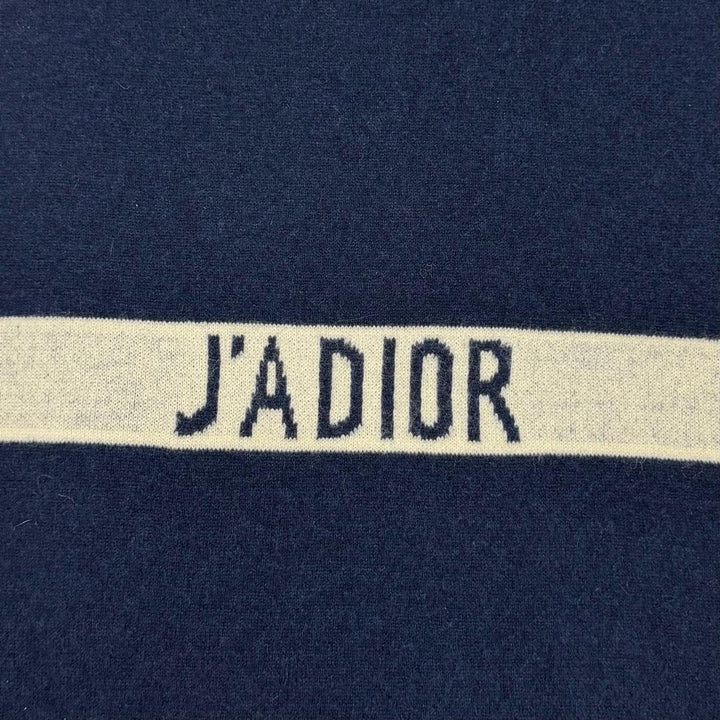 Excellent Christian Dior J'Adior scarf Logo design Navy cashmere 84JAD306I092